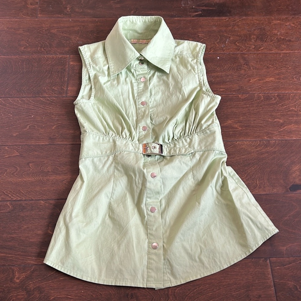 Andrew & Co Womens Junior Sz XXS Green Blouse Top Sleeveless New Cotton ST3225